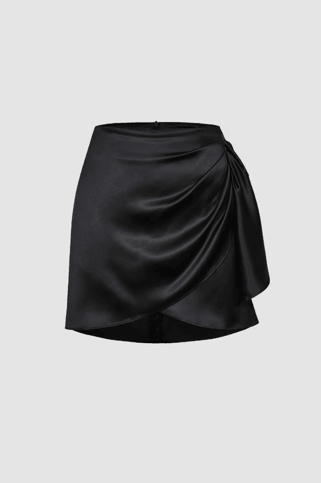 2023 Knot Side Twist Satin Wrap Mini Skirt Black S in Skirts Online ...