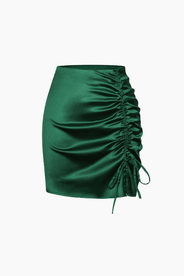 2023 Ruched Waist A-Line Drawstring Mini Skirt Black S in Skirts Online ...