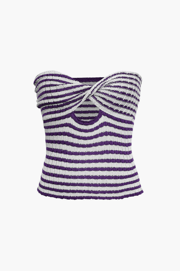 Stripe Pattern Twist Front Tube Knit Top – LovelyKayley